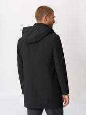 Trench Droit Noir Capuche Amovible