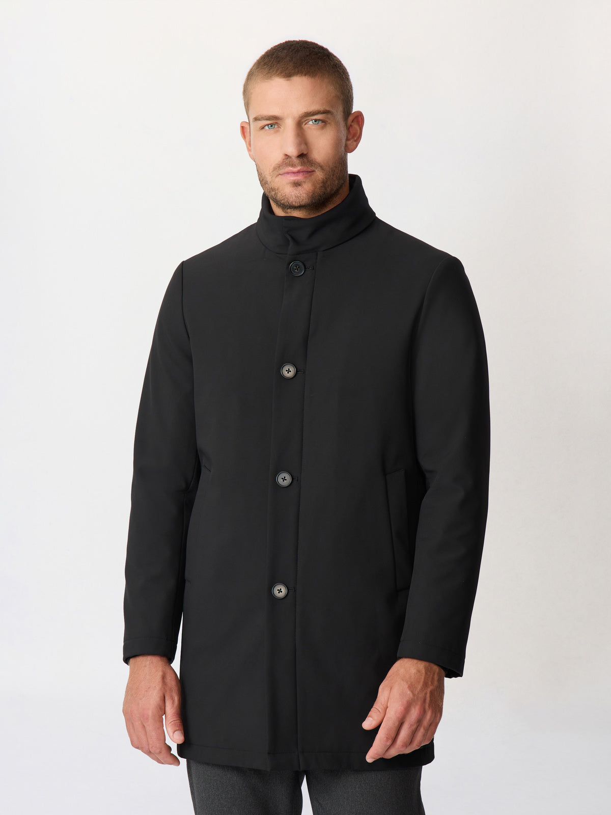 Trench Droit Noir Capuche Amovible