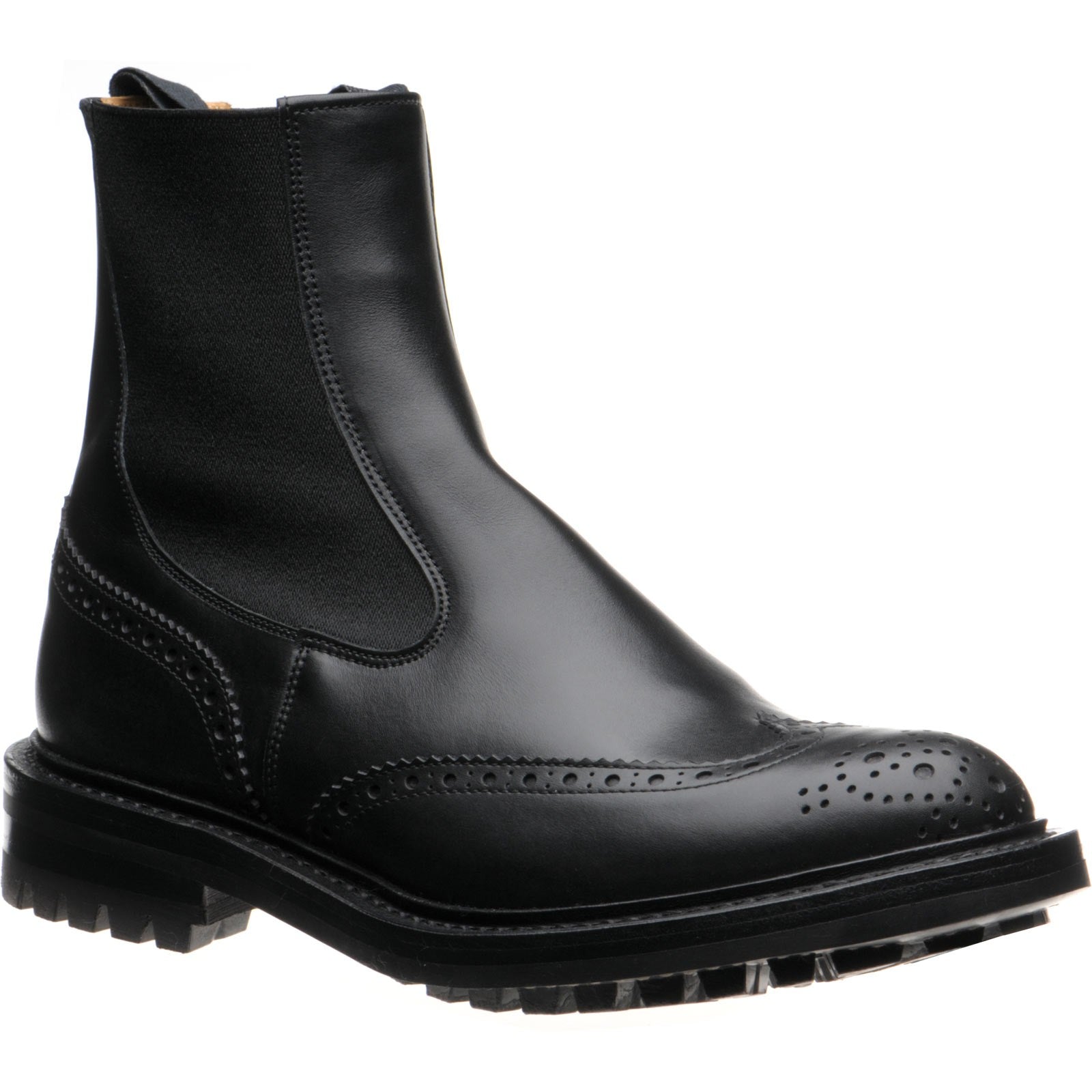 Trickers Henry mens rubber-soled brogue boots in black calf