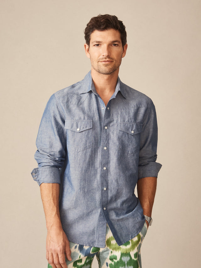 Delave_Navy Solid Tribeca Western Shirt | Men's Shirts | J.McLaughlin