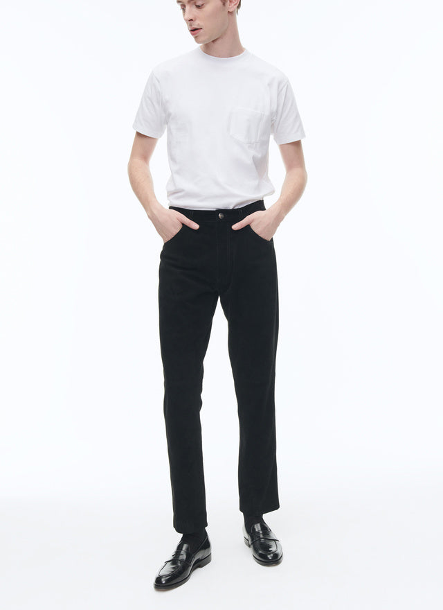 Suede leather 5-pocket straight trousers