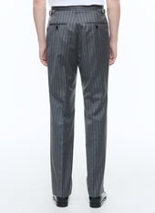 Wool Twill Striped Pleated Trousers
