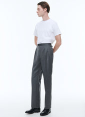Wool Twill Striped Pleated Trousers