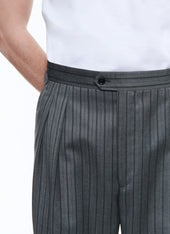 Wool Twill Striped Pleated Trousers