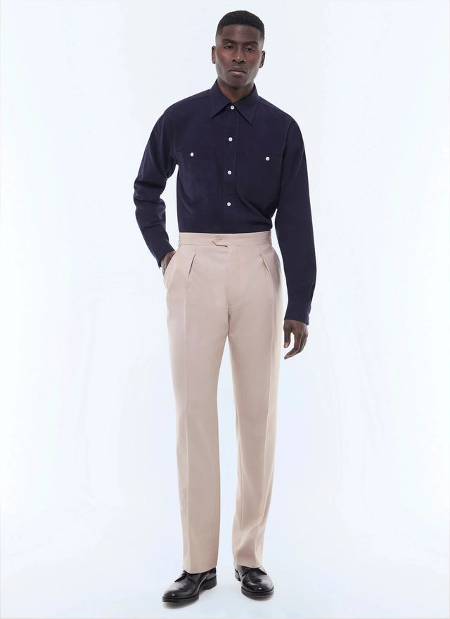 Pleated Wide Leg Wool Serge Pants