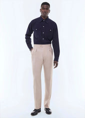 Pleated wide-leg wool serge pants