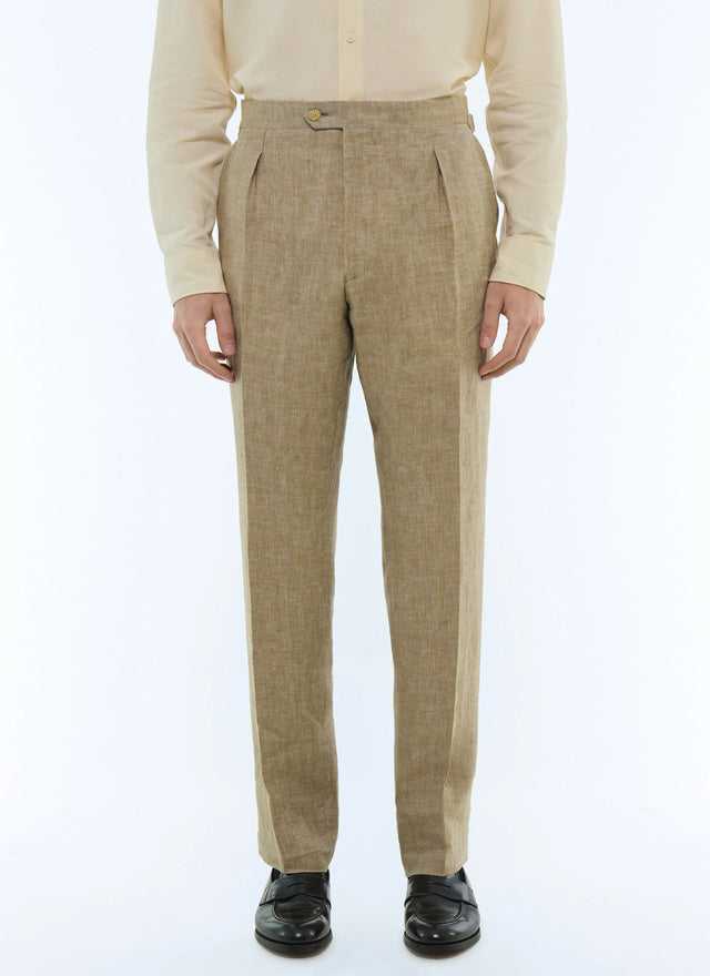 Fitted herringbone linen pants