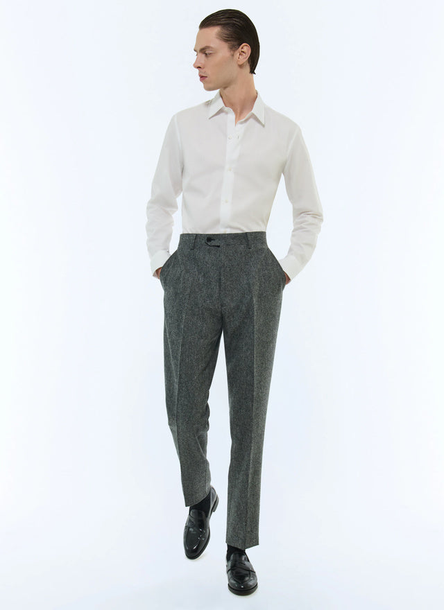 Wool Tweed Fitted Trousers