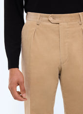 Pleated straight-leg corduroy pants