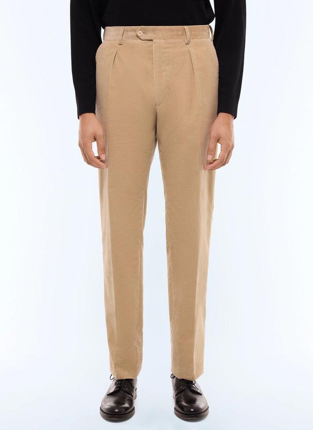 Pleated Straight Leg Corduroy Pants
