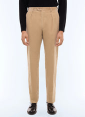 Pleated straight-leg corduroy pants