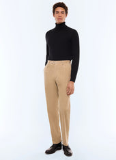 Pleated straight-leg corduroy pants