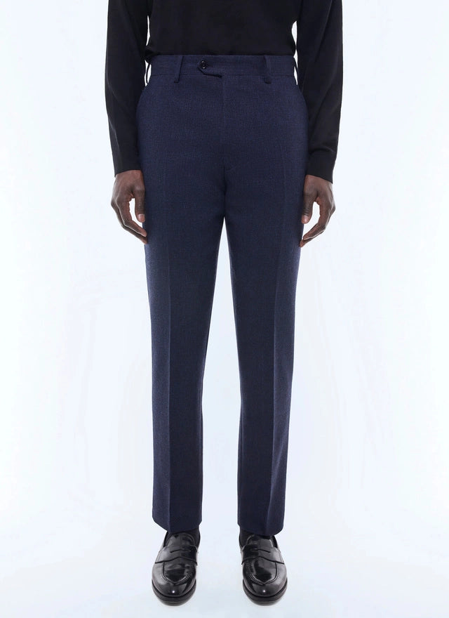 Fitted wool pants with herringbone