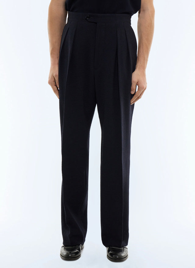 Wool Seersucker Fitted Pants
