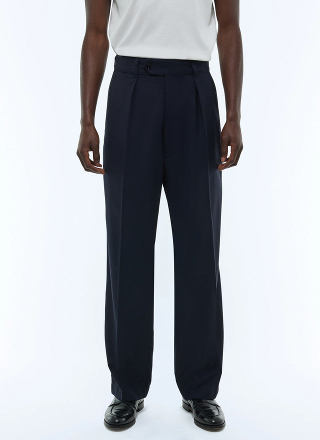 Pleated Wide Leg Wool Canvas Pants