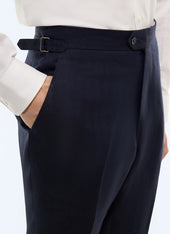 Fitted-leg herringbone linen pants