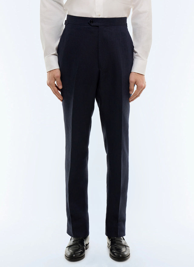 Fitted-leg herringbone linen pants