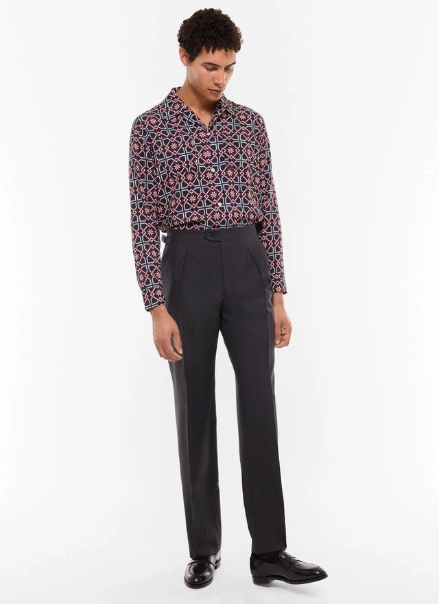 Pleated Wide Leg Wool Canvas Pants