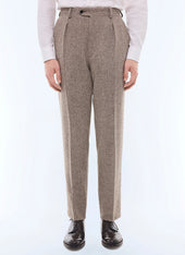 Pleated straight herringbone pants