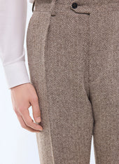 Pleated straight herringbone pants