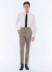 Pleated straight herringbone pants