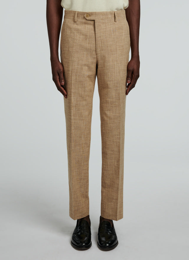 Beige sanded wool, silk and cotton trousers