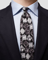 Black Retro-Future Print Silk Tie