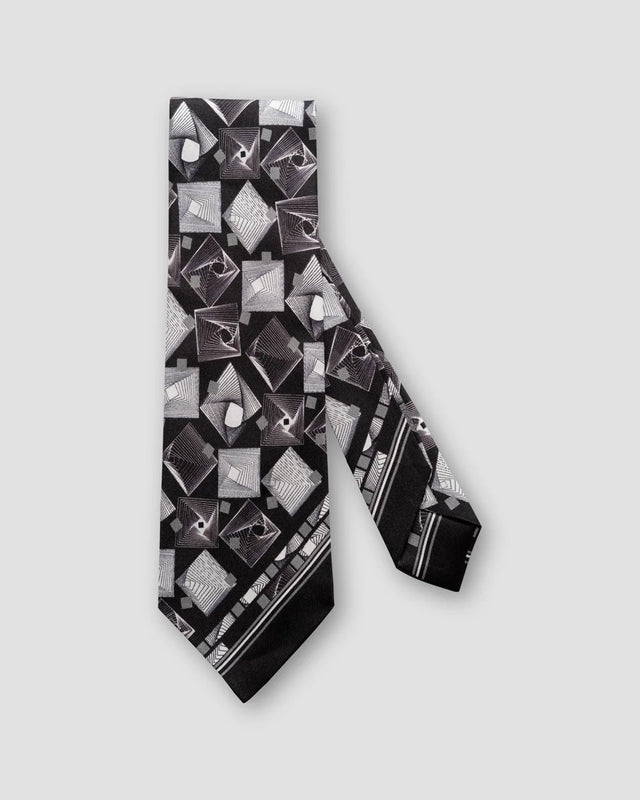 Black Retro-Future Print Silk Tie