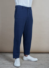 TRYGVE | Wide Cut Cropped Trousers | Blue