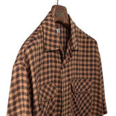 Camp Collar Short Sleeve Shirt In Apricot And Brown Gingham Rayon