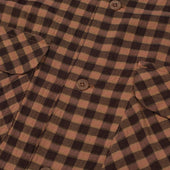 Camp Collar Short Sleeve Shirt In Apricot And Brown Gingham Rayon