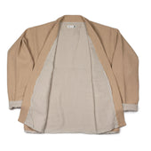 Lined Easy Cardigan In Beige Cotton Rib Knit