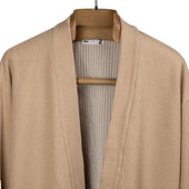Lined Easy Cardigan In Beige Cotton Rib Knit