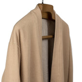 Lined Easy Cardigan In Beige Cotton Rib Knit