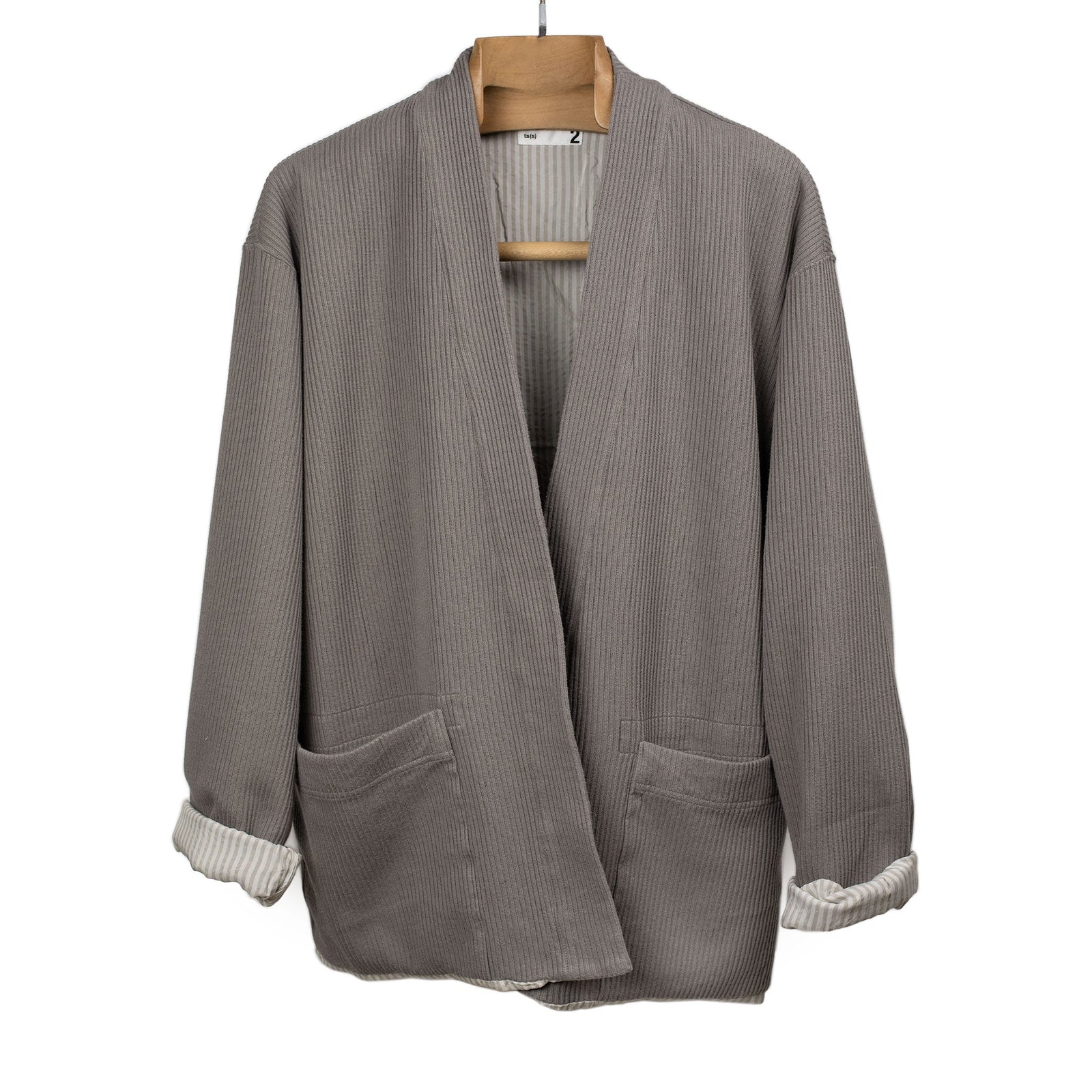 Lined Easy Cardigan In Dove Grey Cotton Rib Knit