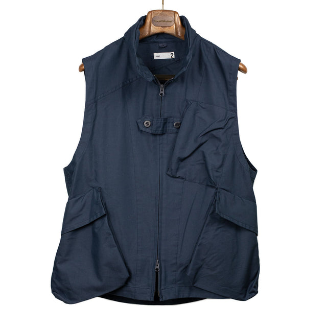 Messenger vest in navy blue cotton and polyester gabardine