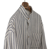 Stand Collar Popover In And White Striped Loosely Woven Cotton