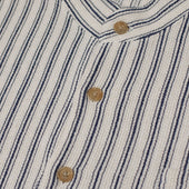 Stand Collar Popover In And White Striped Loosely Woven Cotton