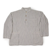 Stand Collar Popover In And White Striped Loosely Woven Cotton