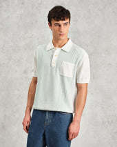 Turin And Ecru Retro Stripe Knitted Cotton Polo