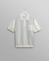Turin - Blue And Ecru Retro Stripe Knitted Cotton Polo