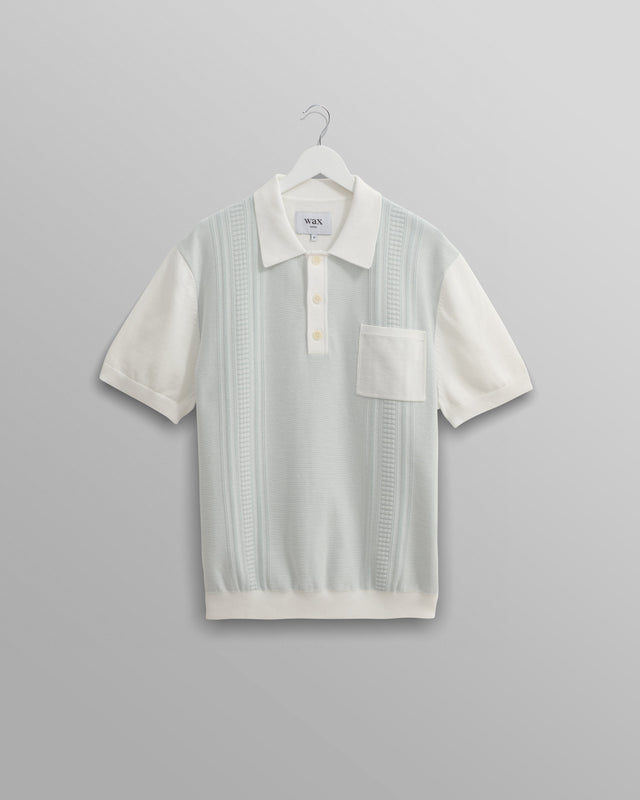 Turin - Blue And Ecru Retro Stripe Knitted Cotton Polo
