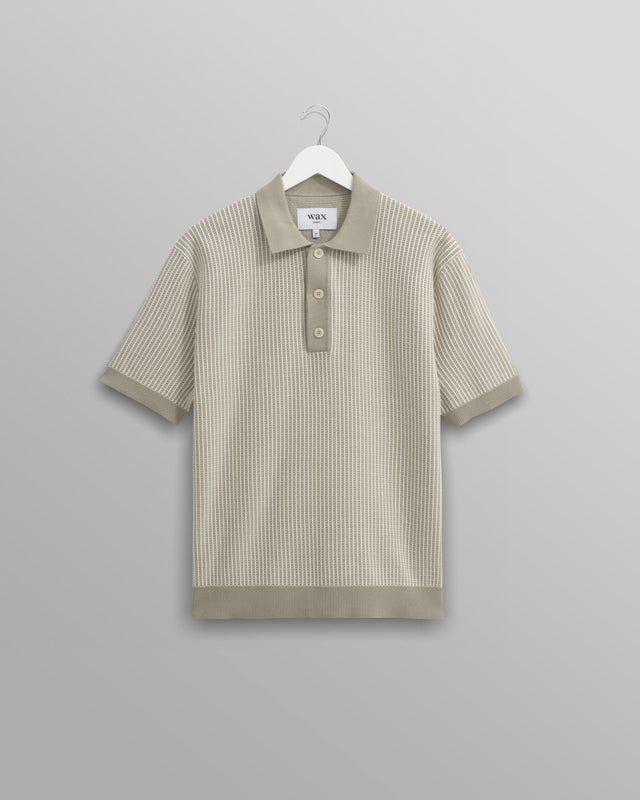 Turin - Light Khaki Ladder Stripe Knitted Cotton Polo
