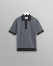Turin - Navy Ladder Stripe Knitted Cotton Polo