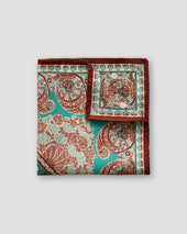 Turquoise paisley cotton & silk pocket square