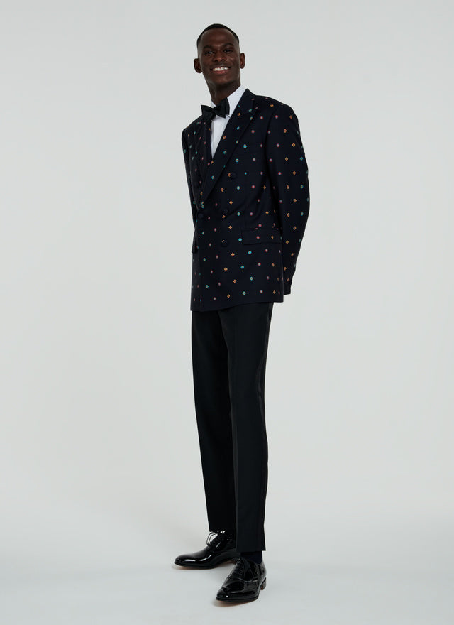 Navy blue wool double-breasted tuxedo