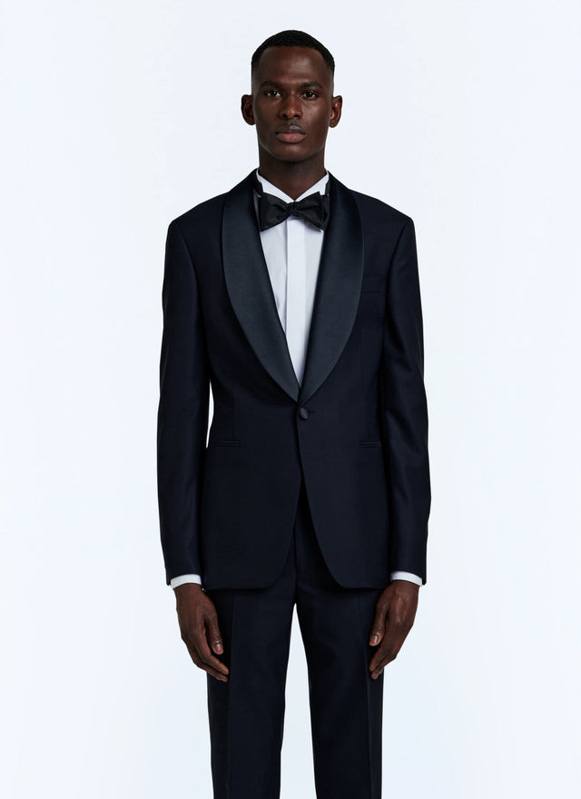 Wool tuxedo jacket with a micro pattern