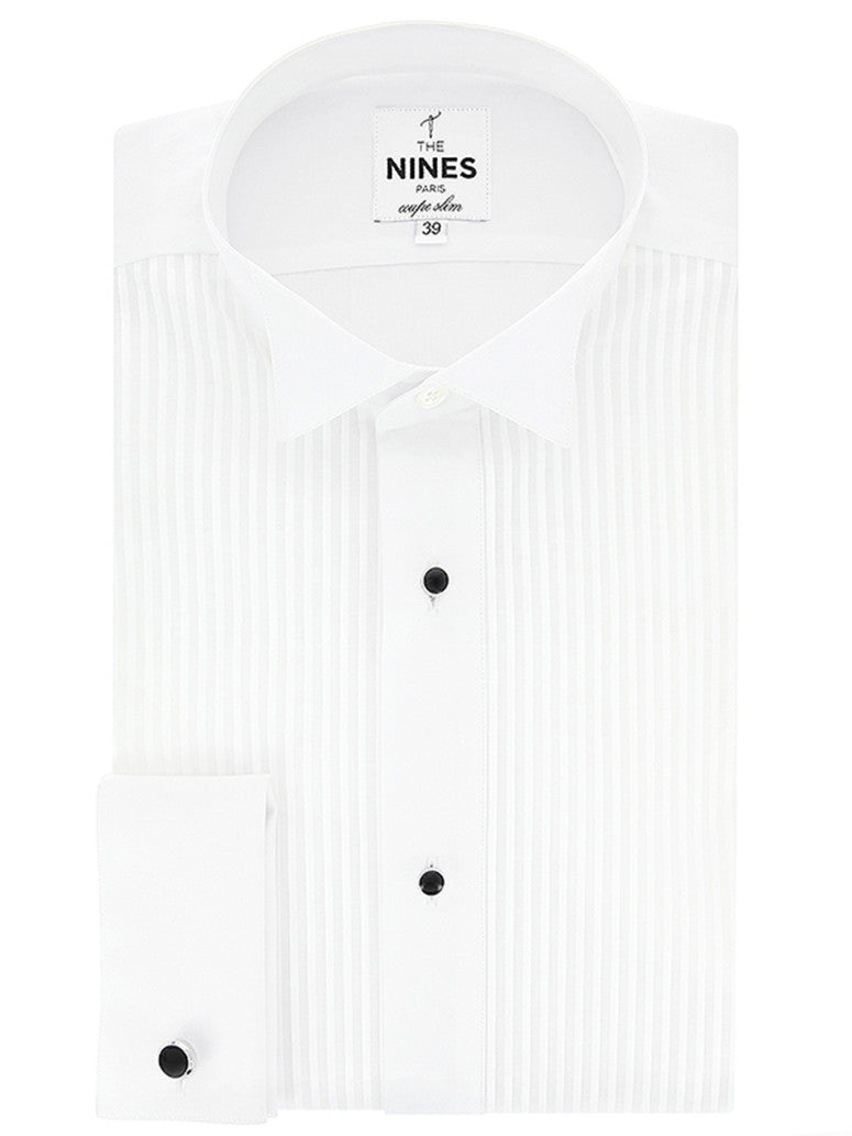 Tuxedo Shirt With Pleated Front Wing Collar Small French Cuff