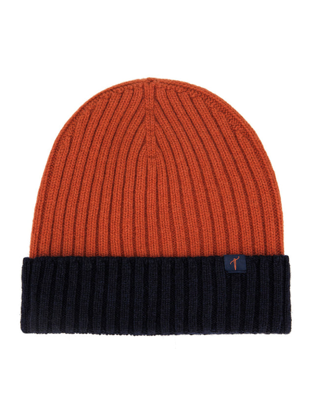 Two tone knit beanie rust