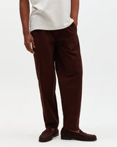 Tyne Dark Brown Cotton Poplin Loose Fit Trousers